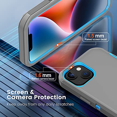for iPhone 14 Case with 2 Screen Protector,Heavy Duty Shockproof Dustproof Drop Protection 3-Layer Full Body Rugged Military Protective Tough Durable Cover for Apple iPhone 14 6.1"(Gray/Blue) - color: Gray/Blue