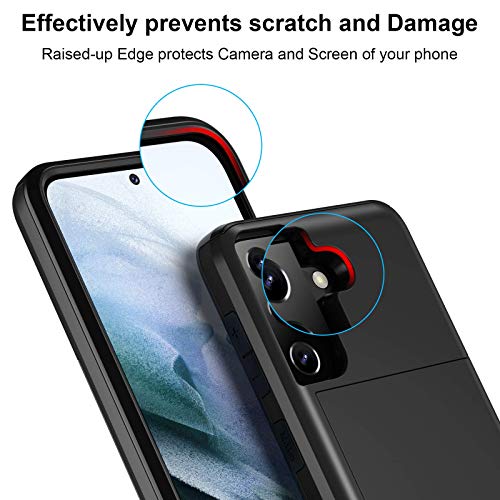 Jiunai for Samsung Galaxy S21 Case Wallet Credit Card IDs Cash Holder Black | Slide Cover Dual Layer Hybrid Protective Hard PC Soft TPU Rubber Cover Phone Case for Samsung Galaxy S21 5G 6.2'' Women Men - color: Black