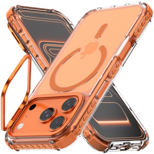 Nvollnoe for iPhone 17 Pro Case Compatible with MagSafe Military Grade Shockproof Heavy Duty Protective Adjustable Kickstand Ultra Clear Magnetic Phone Case for iPhone 17 Pro(Orange) - color: Clear-Orange, size: for iphone 17 pro-6.3"(3 lens)