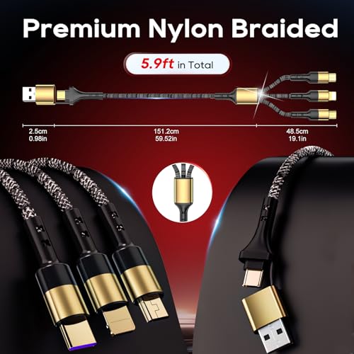 UCEC 5 in 1 Multi Charging Cable 6FT USB C/USB A to Phone/Type C/Micro USB