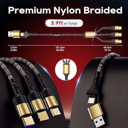 UCEC 5 in 1 Multi Charging Cable 6FT USB C/USB A to Phone/Type C/Micro USB