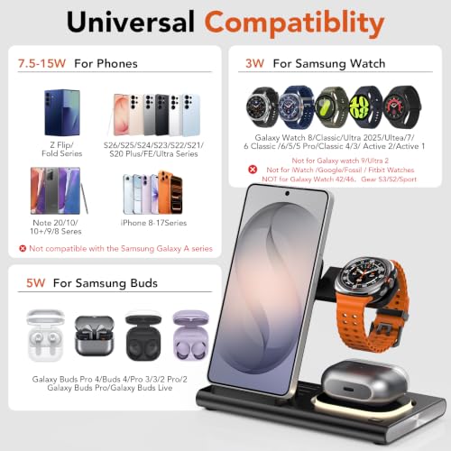 Wireless Charger for Samsung Charging Station, Foldable & Nightlight - color: black