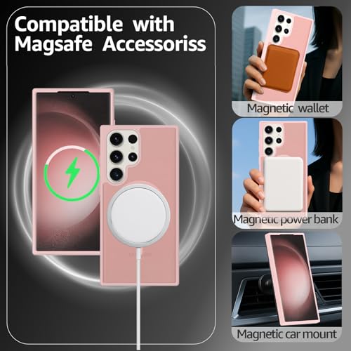 for Samsung Galaxy S23 Ultra Case Magnetic, Compatible with Magsafe 6.8 Inches Slim Fit Heavy Duty Protection Wireless Charging Lightweight Shockproof Anti-Slip Protective Phone Cover, Pink - color: Pink Magnetic