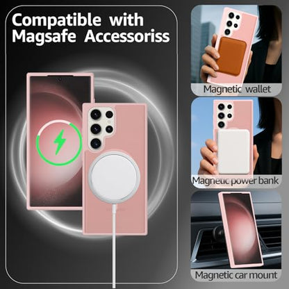 for Samsung Galaxy S23 Ultra Case Magnetic, Compatible with Magsafe 6.8 Inches Slim Fit Heavy Duty Protection Wireless Charging Lightweight Shockproof Anti-Slip Protective Phone Cover, Pink - color: Pink Magnetic