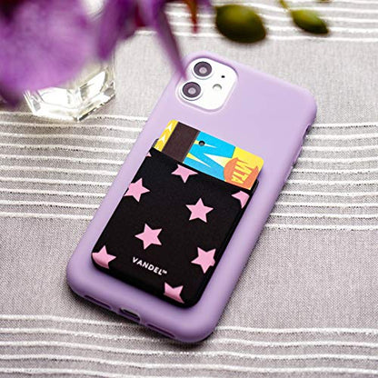 Vandel Stick-On Fabric Phone Wallet for Women, Cute Credit Card Holder | Stylish Credit Card Holder for Phone Case, Stick On Back of Phone Fabric Sleeve for iPhone Pocket - color: Pink Stars