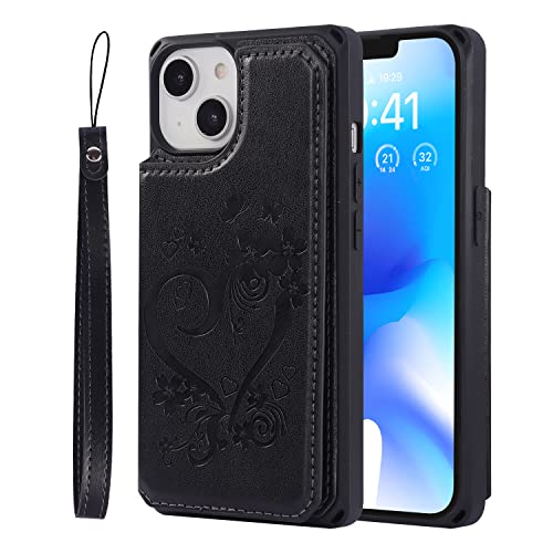 Cavor for iPhone 14 Wallet Case with Card Holder for Women, Black - color: D-Black