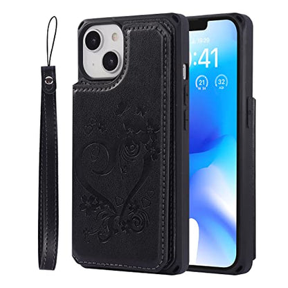 Cavor for iPhone 14 Wallet Case with Card Holder for Women, Black - color: D-Black