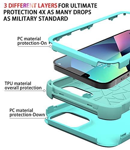 Diverbox for iPhone 13 Case [Shockproof] [Dropproof] [Dust-Proof],Heavy Duty Protection Phone Case Cover for Apple iPhone 13 (Teal) - color: 13-Teal