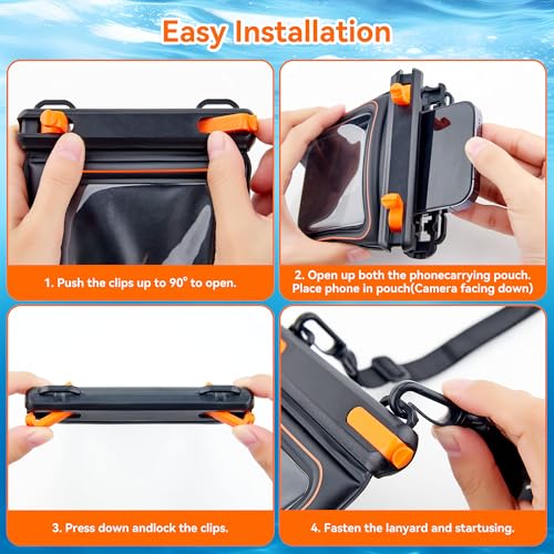 Waterproof Phone Pouch, IPX8 Floating Case up to 7.1" | Touchscreen TPU Window, 4-Chamber Airbag, for iPhone 17/16/15 Pro Max, Samsung S25/S24 Ultra, Beach, Cruise & Kayak - color: BLACK 1PACK