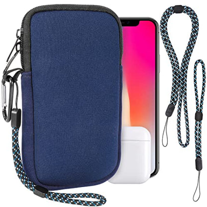 Pwsap Phone Sock, Universal Shock & Impact Resistant Neoprene Pouch with Carabiner and Lanyard Strap Sleeve Case for Hiking & Travelling Phone Bag Fits Phones up to 7 Inches, Blue, M - color: Blue, size: M