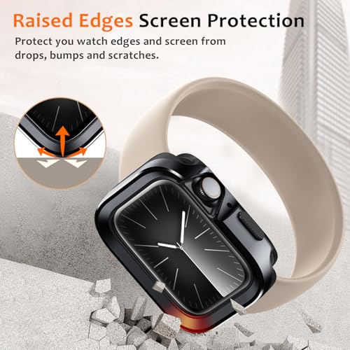 Amizee 2 in 1 Metal Rugged Case Compatible with Apple Watch Series 9/8/7 45mm, Aluminum Shockproof Protective Bumper Cover for iWatch 45mm, Black - color: Black, size: 45mm
