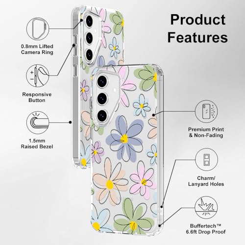MOSNOVO Case for Samsung Galaxy S24 FE, [Buffertech 6.6ft Military-Grade Drop Protection] [Anti Peel Off Tech] Clear TPU Bumper Phone Case Cover Design - Linear Blooms - color: Clear - Linear Blooms, size: Samsung Galaxy S24 FE