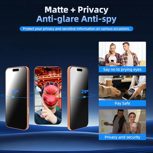 2-Pack Tempered Glass Matte Privacy Screen Protector for iPhone, Anti-spy Auto-Dust Removal, Anti-glare High Definition, Full Coverage No Bubble Easy Installation (For iPhone 16 Pro Max)