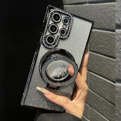 Changjia for Samsung Galaxy S26 Ultra Glitter Kickstand Case,Cute Bling Sparkly Diamond Rhinestones with Camera Lens Protector Liquid Ring Stand Women Girls Clear Phone Case for Galaxy S26 Ultra,Black - color: Black