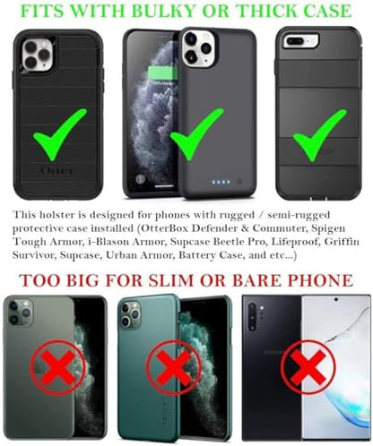 AH Military Grade Nylon Cell Phone Pouch - Clip Holder for Belt Loop, Fits iPhone 13/14 Max/Pro, S20 Plus, Otterbox (Large) - color: BLACK, size: Large (7.0 X 3.8 X 0.7 in)