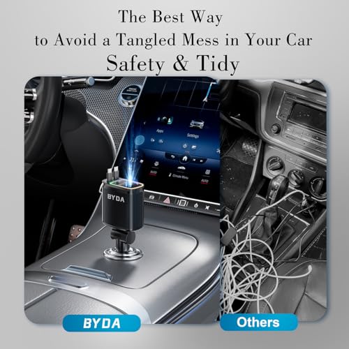 4 in 1 Retractable Car Charger with Starry Light,69W USB-C Fast Car Charger, for iPhone 17/16/15/14/13/12/11, Android,Pixel,Cigarette Lighter Charger (for Lightning+USB-C) - size: Starry Light