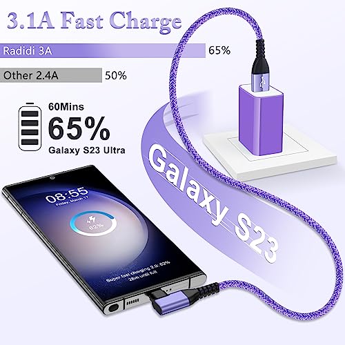 USB Type C Cable 6FT 3Pack Fast Charging Right Angle Cable,3A USB C Charger