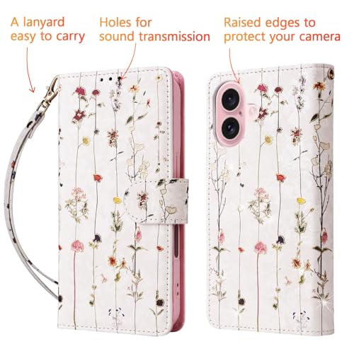 UEEBAI Wallet Case for iPhone 17, PU Leather Phone Cover Kickstand RFID Blocking Flip Case Card Slots Wrist Strap Relief Engraved Pattern Magnetic Closure Flower Folio Wallet, Vine - color: Vine, size: iPhone 17