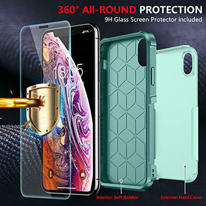 SPIDERCASE for iPhone Xs Max Case, [10 FT Military Grade Drop Protection] [2 pcs Tempered Glass Screen Protector] Shockproof Airbag Cushion Protective Case for iPhone Xs Max 6.5” (Light Green) - color: Light Green