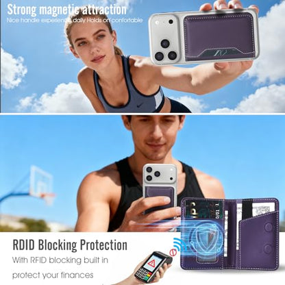 For MagSafe Wallet,Magnetic Card Holder RFID Blocking Wallet with 5 Card Slots & Cash Pocket For iPhone 17/16/ 15/14/ 13/12/ Pro/Max/Plus/Air Purple - color: Purple