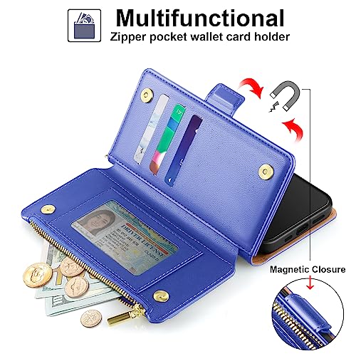 Antsturdy for iPhone 14 Phone Wallet Case Women,Purple Blue | RFID Blocking,with Credit Card Holder Slots,PU Leather Purse,Zipper Pocket,Wrist Strap Kickstand,Flip Folio Cover for Men - color: Purple Blue