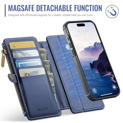 for iPhone 16 - Phone Case Wallet Magnetic Detachable, Navy Blue - color: Navy Blue, size: iPhone 16