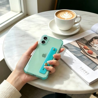 Compatible for iPhone 17 Case with Strap Holder Stand - Green | Wristband Kickstand, Clear Soft TPU, Adjustable Finger Hand Grip Loop, Shockproof Bumper Rugged Cover - color: Green, size: iPhone 17 6.3”