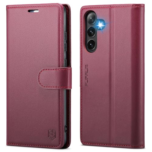 FLIPALM Wallet Case for Samsung Galaxy S25 Plus/S25+, Red | Card Holder, RFID Blocking, PU Leather Folio Flip, Kickstand, Protective Shockproof Cover - color: Red