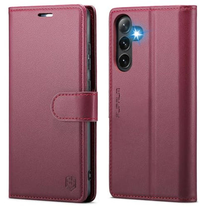 FLIPALM Wallet Case for Samsung Galaxy S25 Plus/S25+, Red | Card Holder, RFID Blocking, PU Leather Folio Flip, Kickstand, Protective Shockproof Cover - color: Red