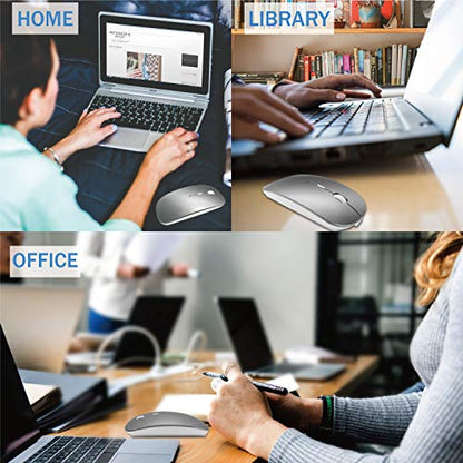 Bluetooth Wireless Mouse for MacBook Air Mac Pro Laptop Computer iPad Pad PC Laser Optical Rechargeable Mini Slim Silent Mouse Widely Used Desktop Hp iMac (Gray) - color: Grey