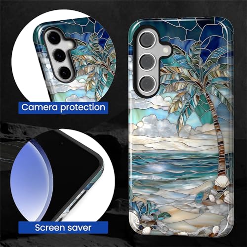Case for Samsung Galaxy S26, 2 in 1 PC Hard Shell & Silicone Inner Bumper, Anti-Scratch Full-Body Cover Shockproof Slim Design -Beach Palm Tree - color: Beach Palm Tree, size: Galaxy S26