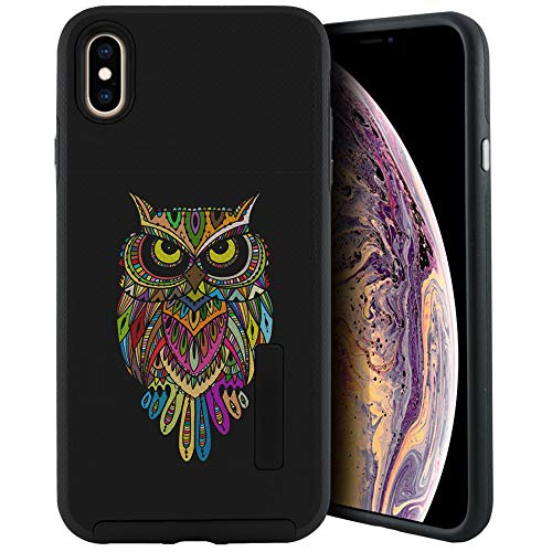 CasesOnDeck Case Compatible with [Apple iPhone X | iPhone Xs][Grip Tactical] iPhone Xs Hybrid Bump and Drop Protection Case Slim Fit Dual Layer Cover (Colorful Owl) - color: Colorful Owl
