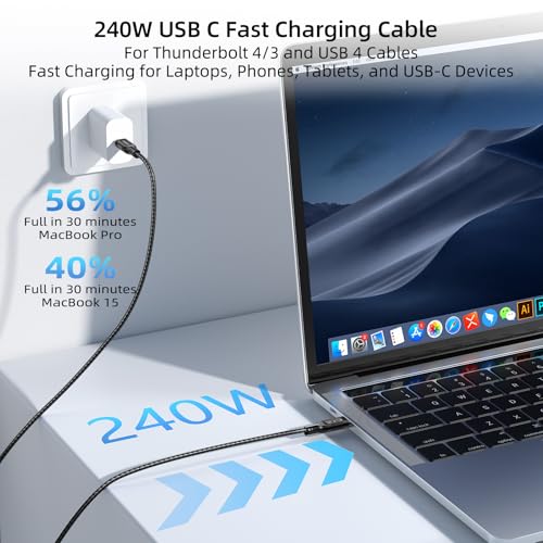 USB C 40Gbps Data Transfer Cable 3.3ft 2-Pack, 40Gbps/240W/8K/4K@60Hz Cable - color: Black, size: 3.3FT+3.3FT, style: Straight