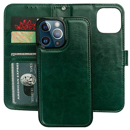 Bocasal Detachable Wallet Case Card Holder for iPhone 13 Pro, Green - color: Green