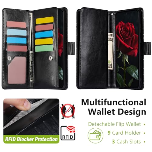 Varikke for Samsung Galaxy S25 Wallet Case Magnetic Detachable, Black - color: Black, size: Galaxy S25 6.2"