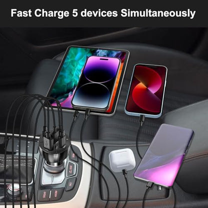 Super Fast Car Charger USB C Adapter 5- Port PD 45W - color: black/1pack
