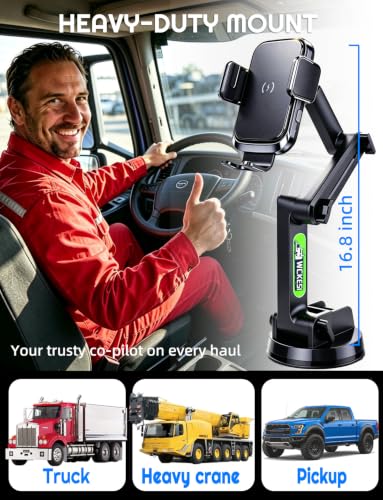 Truck Phone Mount, Wireless Car Charger Holder, 16.8" Arm, Big Rig