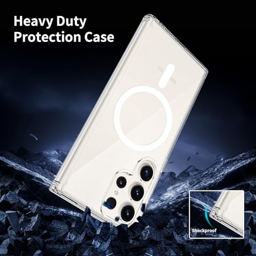 for Samsung Galaxy S23 Ultra Case Magnetic, [Compatible with Magsafe] 6.8 Inches Heavy Duty Protection Wireless Charging Lightweight Shockproof Anti-Slip Transparent Protective Phone Cover, Clear - color: Clear Magnetic