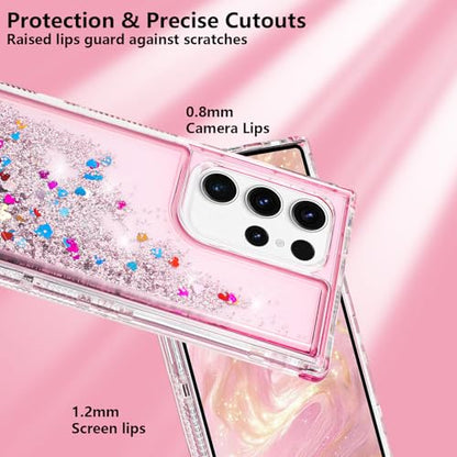 Designed for Samsung Galaxy S25 Ultra Case with Liquid Glitter, 3-in-1 Military-Grade Protection & Sparkling Quicksand, Clear Anti-Yellowing Bling Galaxy S25 Ultra Case for Women 6.9”