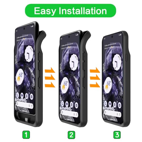 Battery Case for Pixel 8a, Upgraded 10000mAh Battery Pack Rechargeable Charger Case with Wireless Charging Compatible for Pixel 8a (6.1 inch) External Charging Cover(Black) - size: Pixel 8A