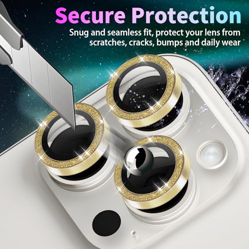 Camera Lens Protector for iPhone 15 Pro/15 Pro Max, Glitter Gold - color: Glitter Gold
