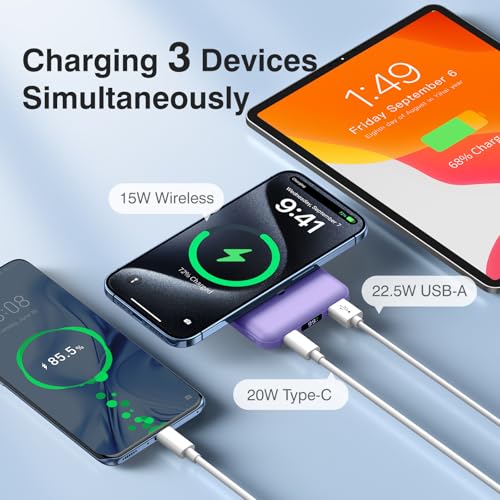AOGUERBE for MagSafe Portable Charger, 10000mAh Magnetic Charger for iPhone - color: Light Purple