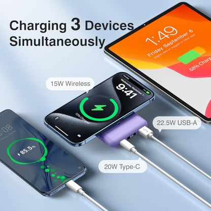 AOGUERBE for MagSafe Portable Charger, 10000mAh Magnetic Charger for iPhone - color: Light Purple