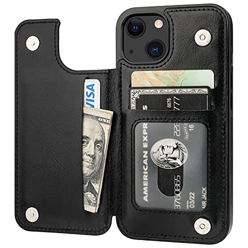 ONETOP for iPhone 13 Wallet Case with Card Holder,Black | Kickstand,ID/Cash Holder,Case Wallet with Card Slots,Double Magnetic Clasp,Durable PU Leather Shockproof Cover for Women Men - color: Black