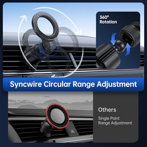 SYNCWIRE for MagSafe Car Holder【Ring Ventilation】【 360° Rotatable】【N55 Magnetic】 Phone Mount for Air Vent, Car Cell Phone Holder Mount Compatible iPhone iPhone 18 17 16 15 14 Pro Max