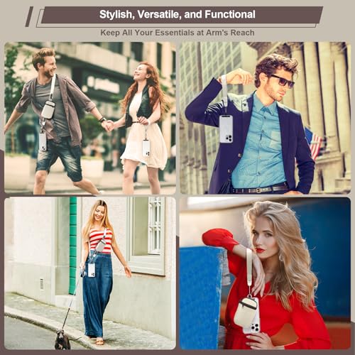 YFWE Clip and Go Strap for Phone With Wallet Crossbody (Detachable RFID Wallet)- Adjustable Phone Lanyard Crossbody with 360° Rotatable Tether Tabs for All Phones (Cream) - color: 2-cream