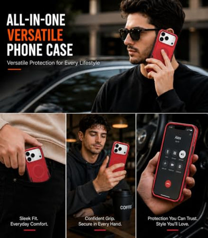 LOOXER® Heavy Duty Rugged Magnetic Case for iPhone 17 Pro (6.3”) | Military Grade Shockproof Protection,MagSafe Compatible+ Tempered Glass Included (Red, 17 Pro) - color: Red, size: 17 Pro