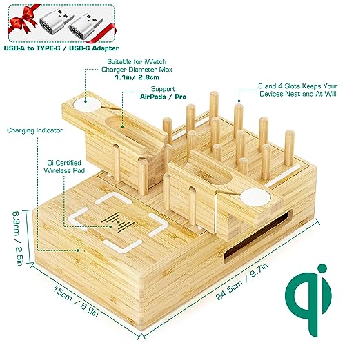 Bamboo Wireless Charging Station for Multiple Devices,Wood Charging Station - color: light bamboo