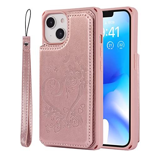 Cavor for iPhone 14 Wallet Case with Card Holder for Women, Rose Gold - color: D-Rose gold