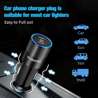 6 Pack 60W USB C Fast Car Charger 2-Port Adapter for iPhone/Android Phones
